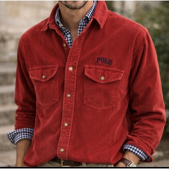 Polo Ralph Lauren Other - Vintage Polo Ralph Lauren Corduroy Shirt Men's XL Red Button Down Heritage 90s